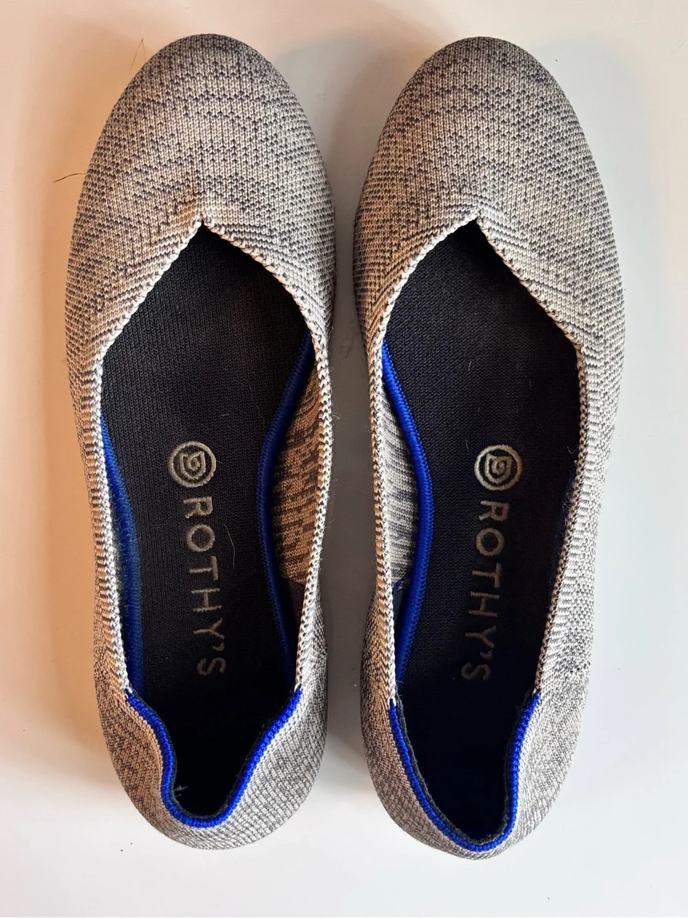 Rothy's Gray Knit Slip-On Ballet Flats with Blue Trim